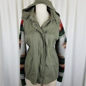 Thread & Supply Olive Utility Jacket with Aztec Knit Sleeves size medium
